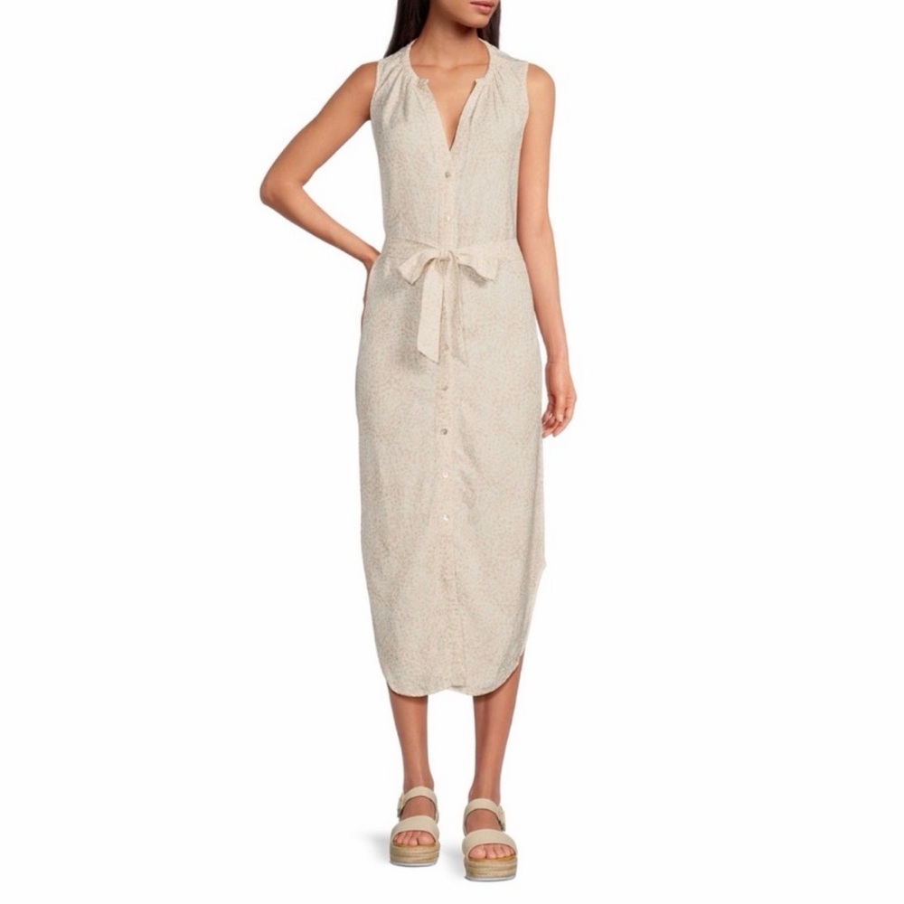 NWT Cloth & Stone sandy beige button front tank dress with tie Size Medium